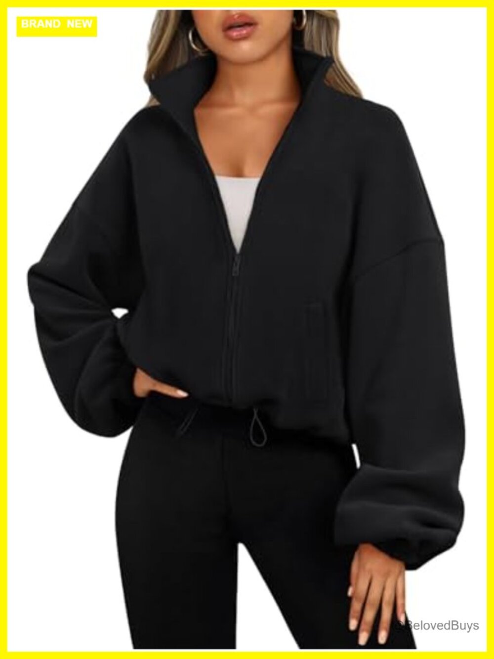 Women's Zip Up Oversized Cropped Fleece Jacket, 100% Polyester